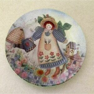 Porcelain Plate Folk Art Primitive Garden Angel Fairy Decorative 8"